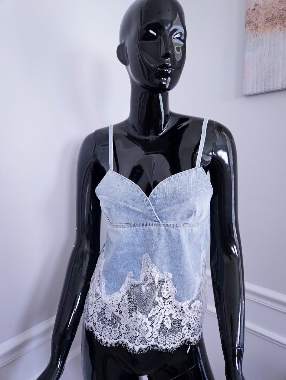 Denim and Lace Camisole Top